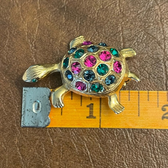 Vintage Turtle pin Gold tone Tortoise/Turtle Rhinestone Pin Vintage  Brooch - Picture 2 of 5